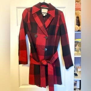 Banana Republic Red and Black Plaid Coat